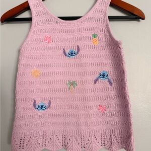 Disney Pink Knitted Tank Top with Embroidered Characters